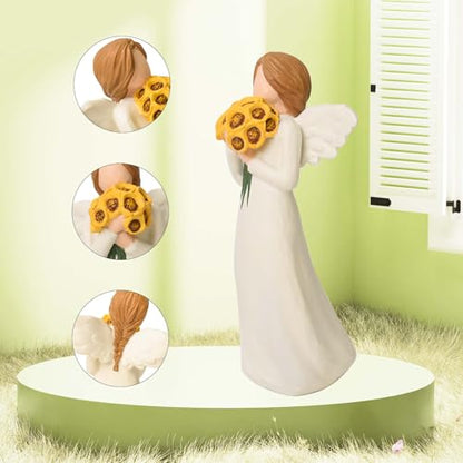 Sunflower Gifts for Women, Guardian Angel Statue Holding Sunflower Figurine | Resin Angels Decorativos Hand-Painted Collectible Sculpture, Home Decor Ornament for Thanksgiving, Mother's Day or Birthday - style: Sunflower Angel