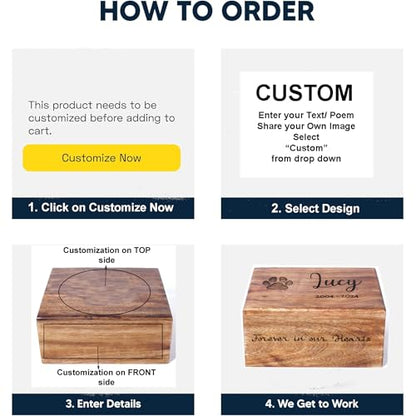 Personalized Wooden Tree of Life Cremation Urn for Human & Pet Ashes, Handmade Wood Memorial Funeral Burial Urn Box for Adults, Male/Female, Custom Sizes 6"x4"x3" to 11"x7"x4" (40–250 lbs Capacity)
