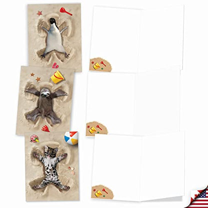 The Best Card Company - 10 Adorable Note Cards Blank (4 x 5.12 Inch) - Wildlife and Animal Cards, Assorted Boxed Set - Sand Angels AM6844OCB-B1x10 - style: Sand Angels