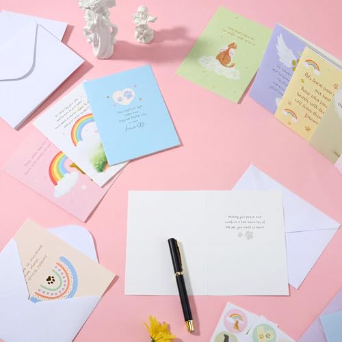 Motiskyy 48 Pack Pet Sympathy Cards for Dogs Cats Loss Sympathy Card Bulk with Envelopes and Stickers Loss of Pet Dog Cat Rainbow Bridge Condolences Gifts (Pastel) - style: Pastel