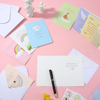 Motiskyy 48 Pack Pet Sympathy Cards for Dogs Cats Loss Sympathy Card Bulk with Envelopes and Stickers Loss of Pet Dog Cat Rainbow Bridge Condolences Gifts (Pastel) - style: Pastel