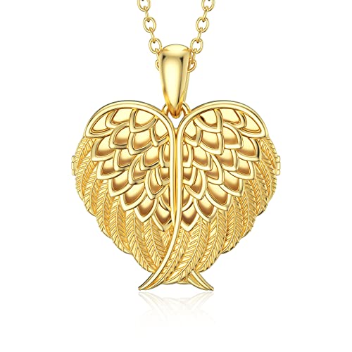 SOULMEET Angel Wing Heart Locket Necklace that Holds Picture Photo Locket Pendant You are My Angel Sterling Silver/Gold - style: B1-Gold plated angel wing locket only