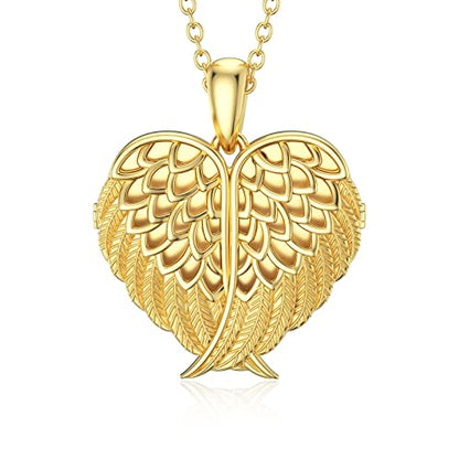 SOULMEET Angel Wing Heart Locket Necklace that Holds Picture Photo Locket Pendant You are My Angel Sterling Silver/Gold - style: B1-Gold plated angel wing locket only