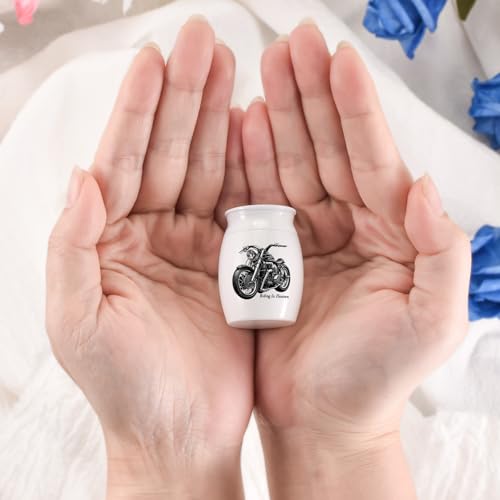 SOITIS Mini Urns Stainless Steel Decorative Cremation Keepsake for Ashes 1.57 Small Urns Memorial Ashes Urn with Black Motorcycle - Riding in Heaven