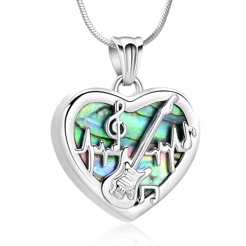 Minicremation Heart Guitar Cremation Pendant Necklace for Ashes Stainless Steel Music Guitar Pick Cremation Keepsake Memorial Urn Necklace - color: Silver