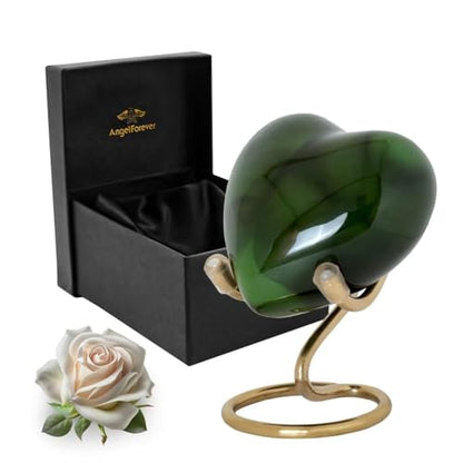 Heart Urn with Stand & Box Keepsake Urn for Human Ashes Mini Cremation Urn for Men & Women (Dark Green) - color: Dark Green
