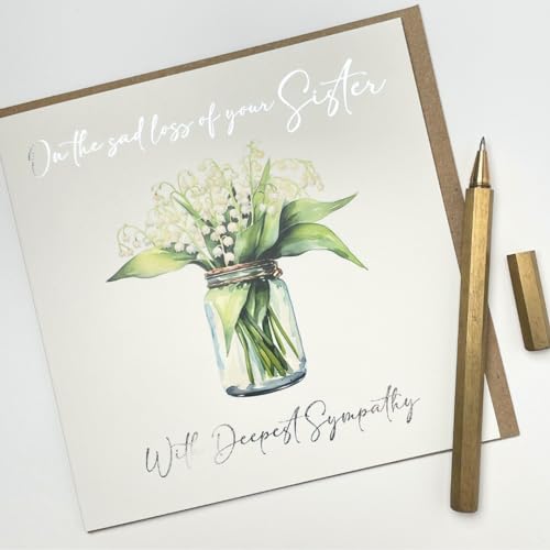 Sad Loss of Your Sister Deepest Sympathy Card for Family and Friends - Lily of Valley Flower Condolences Card - Sorry, Mourning, Thinking of You, Bereavement | Blank Inside