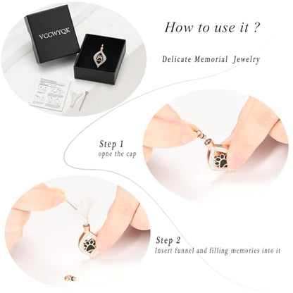 The Eye of My Heart Paw Print Urn Necklace for Ashes | stainless steel cremation jewelry, holds pet human ashes, paw print memorial urn pendant, leak-proof sealed design, unisex - color: Rose gold