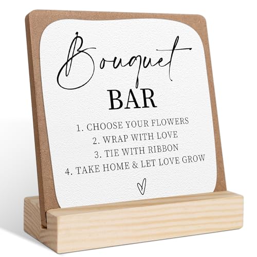 Bouquet Bar Sign, Wedding Signs for Ceremony and Reception, Bridal Shower Centerpieces for Tables, Marriage Reception, Bridal Shower Party Favors, Wedding Sign with Wooden Base - color: bouquet bar
