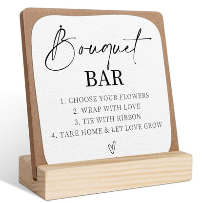 Bouquet Bar Sign, Wedding Signs for Ceremony and Reception, Bridal Shower Centerpieces for Tables, Marriage Reception, Bridal Shower Party Favors, Wedding Sign with Wooden Base - color: bouquet bar