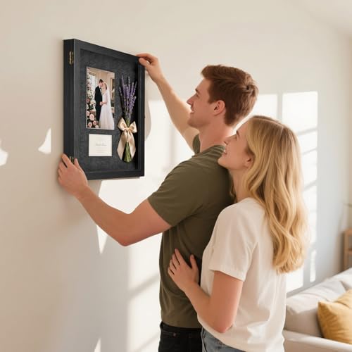 AW BRIDAL Black Shadow Box with Shelves 11x14in, Medal Frame Display Case - color: Black, size: 11x14 in