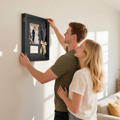 AW BRIDAL Black Shadow Box with Shelves 11x14in, Medal Frame Display Case - color: Black, size: 11x14 in