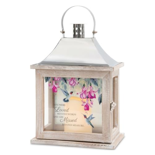 The Bridge Collection Loved Beyond LED Memorial Lantern with Timer | Wood Lantern, Stainless Steel Finish Top, Flameless LED Candle, 6 Hour Timer, Memorial Sympathy Gift, Indoor Home Decor