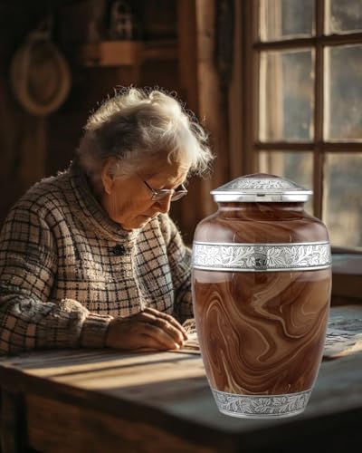 Wood Textured Urns for Human Ashes Adult Male and Female, Large Handcrafted Urn with Velvet Bag, Funeral Cremation Urns for Women and Men - (Brown, Large, Wood Finish) - color: Brown