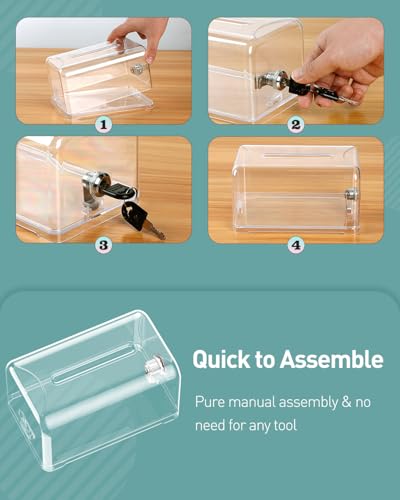 Uniclife 2 Pack 7.3"x4.5"x3.9" Clear Acrylic Donation Boxes with Slot Lock - color: Transparent, size: 2 Pack