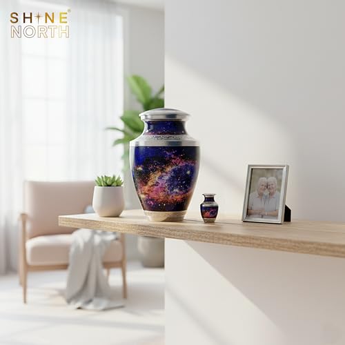 Helix Nebula Small Keepsake Urn for Human Ashes – Mini Brass Cremation Urn with Threaded Lid and Velvet Gift Box – Decorative Galaxy Memorial Keepsake - size: Small
