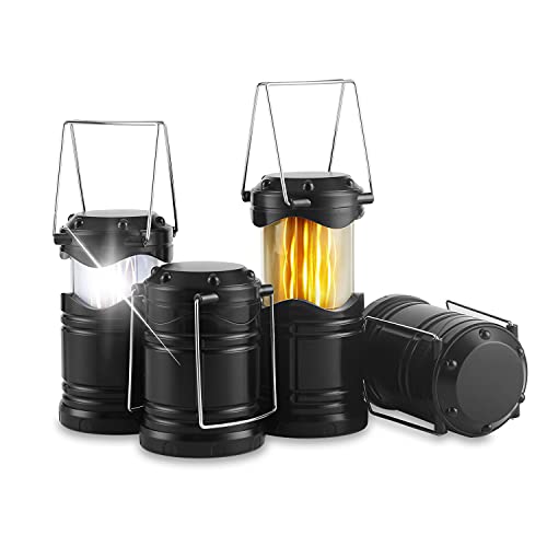 Lichamp 4 Pack LED Camping Lanterns, Collapsible Flameless Candles Tea Lights, Portable Battery Powered Camping Lights Emergency Supplies Kit, Black - color: Black