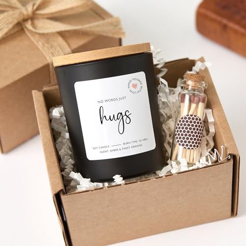 Sending You Hugs Candle Gift Box | Thinking of You Sympathy Gift | Scented Soy Wax Candle with Ribbon Matches | Comfort Present for Friend-White/Vanilla - color: White