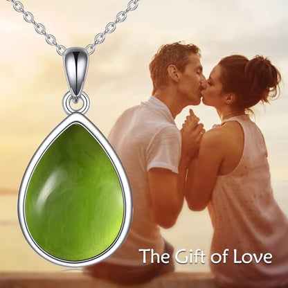 CRMAD Larimar/Opal/Lapis Lazuli/Tourmaline/Malachite/Labradorite/Turquoise/Onyx/Rose Quartz/Amber/Peridot Necklace for Women 925 Sterling Silver Teardrop Pendant Jewelry Gifts - color: Peridot