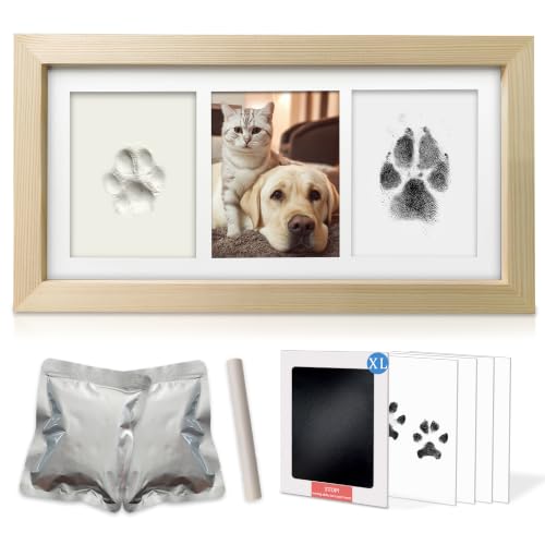 MYPAWLETS Dogs Cats Paw Print Kit,Ink&Clay Pawprints Keepsake Frame (Wood) - color: Wood-colored