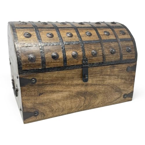 Nautical Cove Treasure Chest Keepsake and Decorative Wood Box (XXX-Large 16x11x11) - Storage Box, Wooden Box with Hinged Lid, Rustic Storage, Pirate Storage Box, Vintage Wooden Chest - size: XXX-Large 16x11x11"