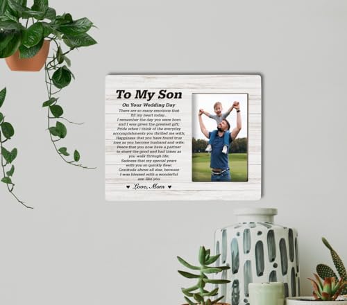 HiLus Gifts for Sons On Wedding Day, Wooden Picture Frame Gifts, Sons Photo Frame Gift, Touching Mother to Son Poem, Son Wedding Gift from Mom, There are So Many Emotions That Fill My Heart Today... - color: SonGift15