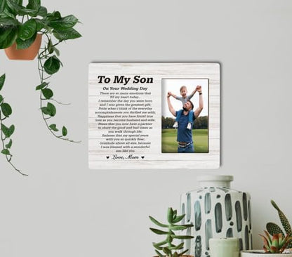 HiLus Gifts for Sons On Wedding Day, Wooden Picture Frame Gifts, Sons Photo Frame Gift, Touching Mother to Son Poem, Son Wedding Gift from Mom, There are So Many Emotions That Fill My Heart Today... - color: SonGift15