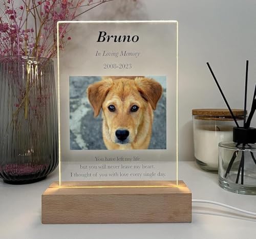 MIRROR MANIA Custom Personalized Photo LED Wood Stand Night Light Up Table Lamp in Loving Memory Loved R.I.P Condolence Remembrance Loss Sympathy Pet Owner Parent Dog Cat Lover Memorial Gift