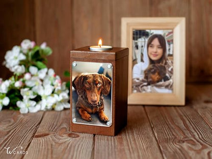 Personalized Pet Memorial - Dog Memory Box Keepsake with Photo, Cat Cremation Urn for Ashes Candle (Medium, Without Engraving) - size: Medium