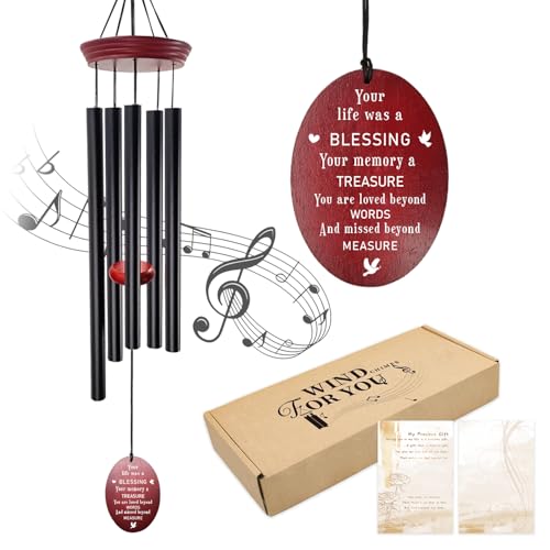 windchimes Sympathy Memorial Wind Chimes – 33" Tuned Wind Chime with “Your Life Was a Blessing” Saying, Red Wood Wind Sail for Loss of Loved One, Bereavement Gift for Mom, Dad, Grandma or Friend - color: Listen-to