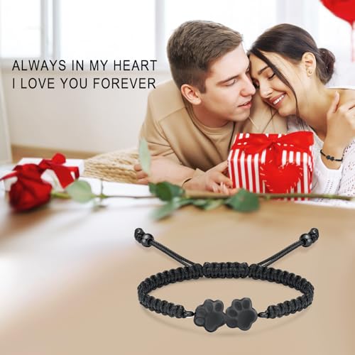 Oinsi Pet Cremation Bracelet for Ashes Dog Cat Paw Urn Pendant Bangle Adjustable Rope Memorial Urn Bracelet for Women Men Stainless Steel Keepsake -Black - color: D-Black