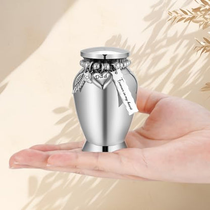 Small Urns for Human Ashes Keepsake Mini Cremation Urns for Loss of Loved One Stainless Steel Keepsake Urn for Ashes Compact Memorial Container (Small, Heart Dad)