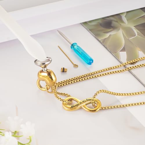 XIUDA Infinity Urn Necklace for Human Ashes Always in My Heart Cremation Necklace Stainless Steel Memorial Ash Jewelry for Women - color: Gold