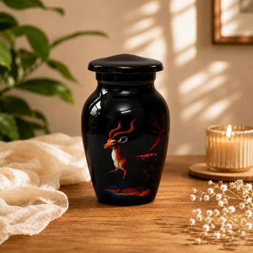 Midnight Stag Keepsake Urn for Human Ashes – 3 Inch Mini Cremation Urn for Ashes, Small Memorial Urn with Deer Design, Metal Keepsake Urn for Sharing Ashes, Secure Lid Funeral Urn - color: Twilight Guardian