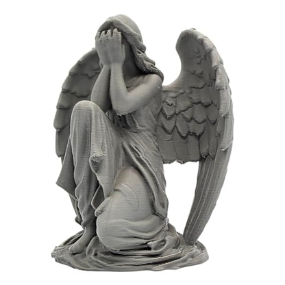 Kneeling Weeping Angel Figurine - Striking Grey Statue for Shelf Display and Spiritual Decor - 3D Printed in Canada
