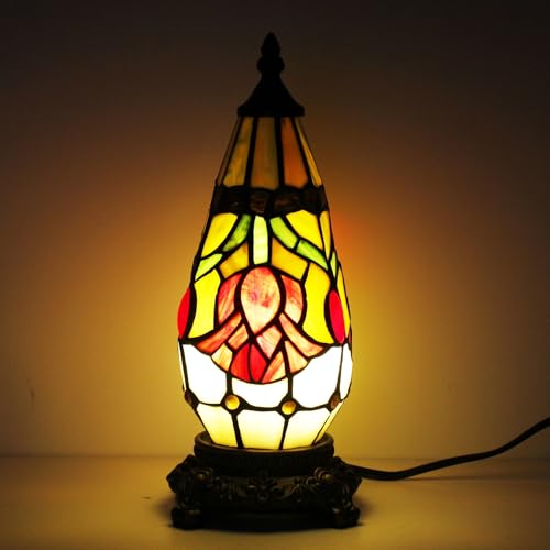 Small Tiffany Stained Glass Table Lamp 5.5X11 Inch (Red Tulip Flower) - color: Red Tulip Flower