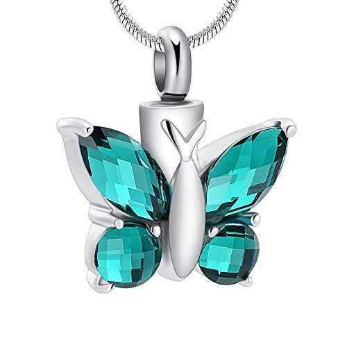 Butterfly Cremation Necklace for Ashes - Urn Neckalce for Ashes for Women Cremation Jewelry for Women - Ashes Keepsake Pendant Memorial Jewelry Gifts for A Loss of Loved Ones - color: Green