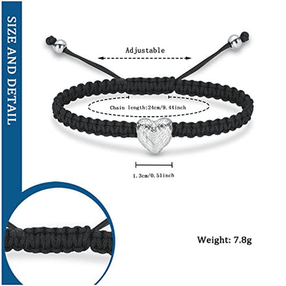 constantlife Heart Shape Urn Bracelet for Ashes Black Braided Rope Adjustable Bangle Cremation Jewelry Keepsake Memorial Gift for Women - color: Silver