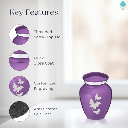 Embrace Keepsake Personalized Butterfly Cremation Urns for Human Ashes I Purple Funeral Urn for Men and Women with Double Side Engraving I 3.5 lbs - color: Purple