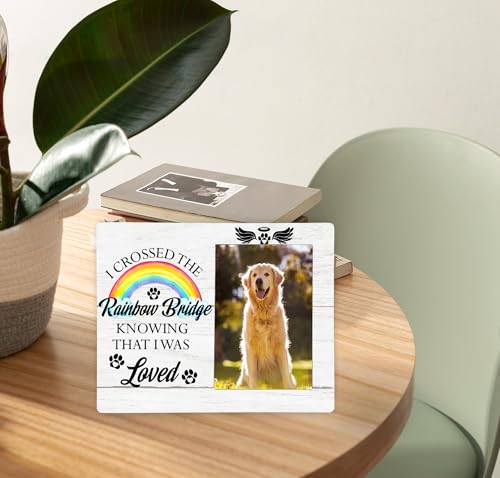Dog Memorial Photo Frame, I Crossed the Rainbow Bridge Pet Memorial Picture Frame Gifts for Dog Lover, 4x6 inch Photo - style: Rainbow Bridge