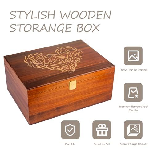 Larger Wooden Memory Keepsake Boxes With Hinged Lids and a photo frame inside the lid - Decorative Storage Box With a Hinge Lids For Picture Letter Time Capsule - 5.3“*8.6”*11.7“- Acacia
