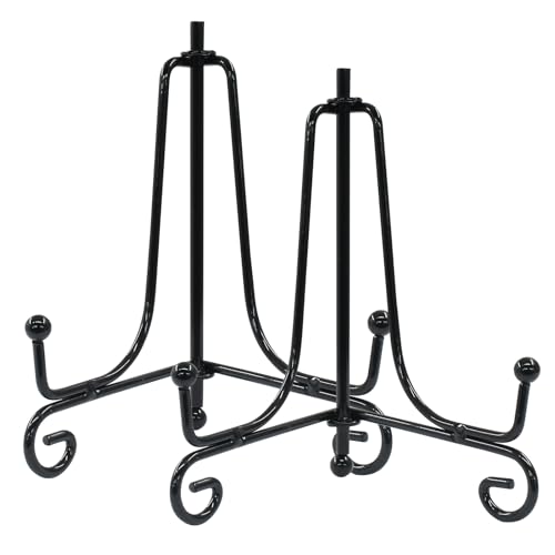 Hordion 2 Pack Plate Stand, 4 Inch Black Iron Easel Photo Display Stand | Plate Holder for Picture Frame Book Tabletop Art Platter