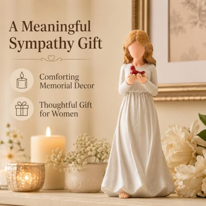 Angel Figurine, Cardinal Gifts for Loss of Loved One | Hand-painted resin angel with red cardinal bird, thoughtful memorial & grief sympathy gift for women, home decor