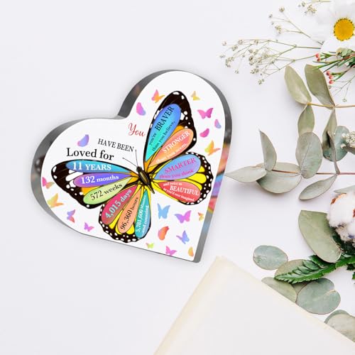 11 Year Old Girl Birthday Gifts, 11th Birthday Acrylic Sign, Inspirational Butterfly Keepsake Sign for Girls Boys, Happy 11 Birthday Gifts Idea for Daughter Girls, Table Desk for Home - style: 11th Birthday