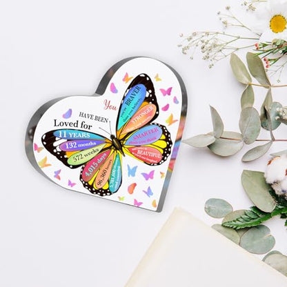 11 Year Old Girl Birthday Gifts, 11th Birthday Acrylic Sign, Inspirational Butterfly Keepsake Sign for Girls Boys, Happy 11 Birthday Gifts Idea for Daughter Girls, Table Desk for Home - style: 11th Birthday