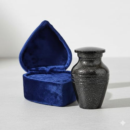 Gray Comet Small Keepsake Cremation Urns for Human Ashes with Velvet Heart Case and Funnel - Beautiful Peaceful Black Hand Engraved Mini Memorial Urn