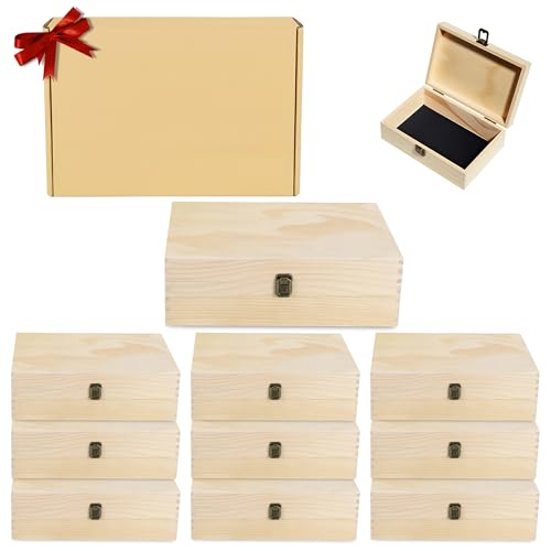 makerflo Medium Natural Wooden Keepsake Memory Box Case of 24, Pine Wood Storage Chest with Black Felt Interior, Clasp Closure, Ideal for Personalization, Laser Engraving Blank, UV DTF - color: Natural, size: Case of 24