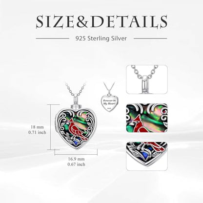 TOUPOP Heart Urn Locket Necklace for Ashes and Pictures 925 Sterling Silver Locket Cremation Jewelry with Abalone Shell Keepsake Memorial Gifts for Women（That Holds Pictures and Ashes） - style: Cardinal