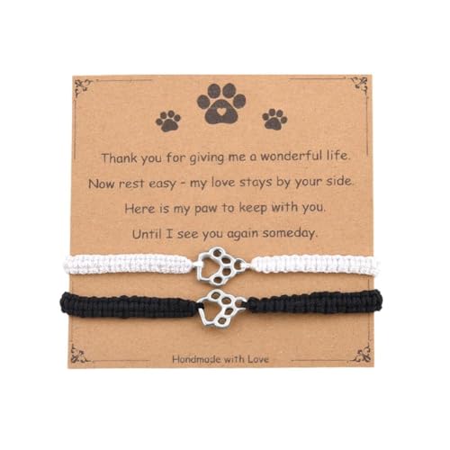 Pet Memorial Gifts for Loss of Dog Cat Paw Print Bracelets for Women Men Pet Sympathy Gift Remembrance Bereavement Gifts Idea - color: Black & White