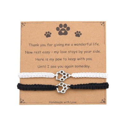 Pet Memorial Gifts for Loss of Dog Cat Paw Print Bracelets for Women Men Pet Sympathy Gift Remembrance Bereavement Gifts Idea - color: Black & White